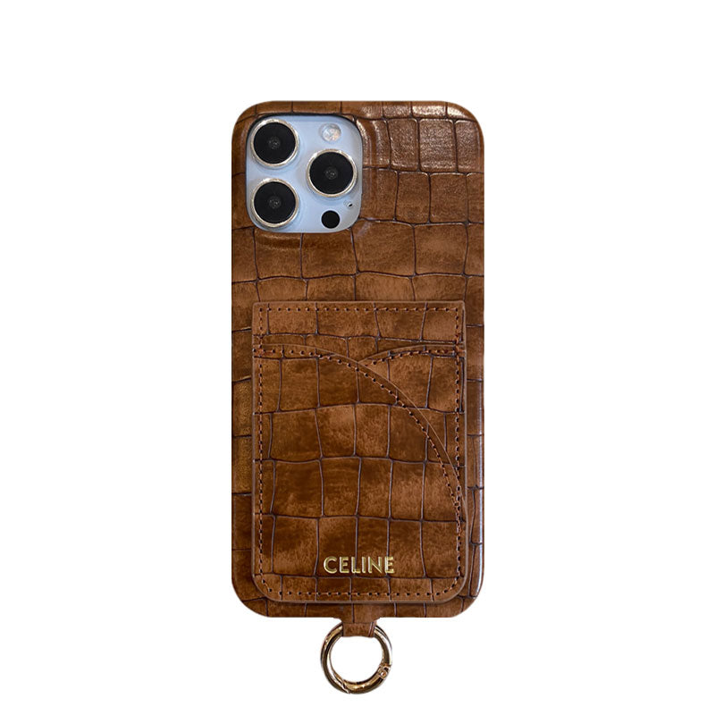 Celine iPhone-hoesje met alligatorprint, kaarthouder en riem, groen -EYP241415
