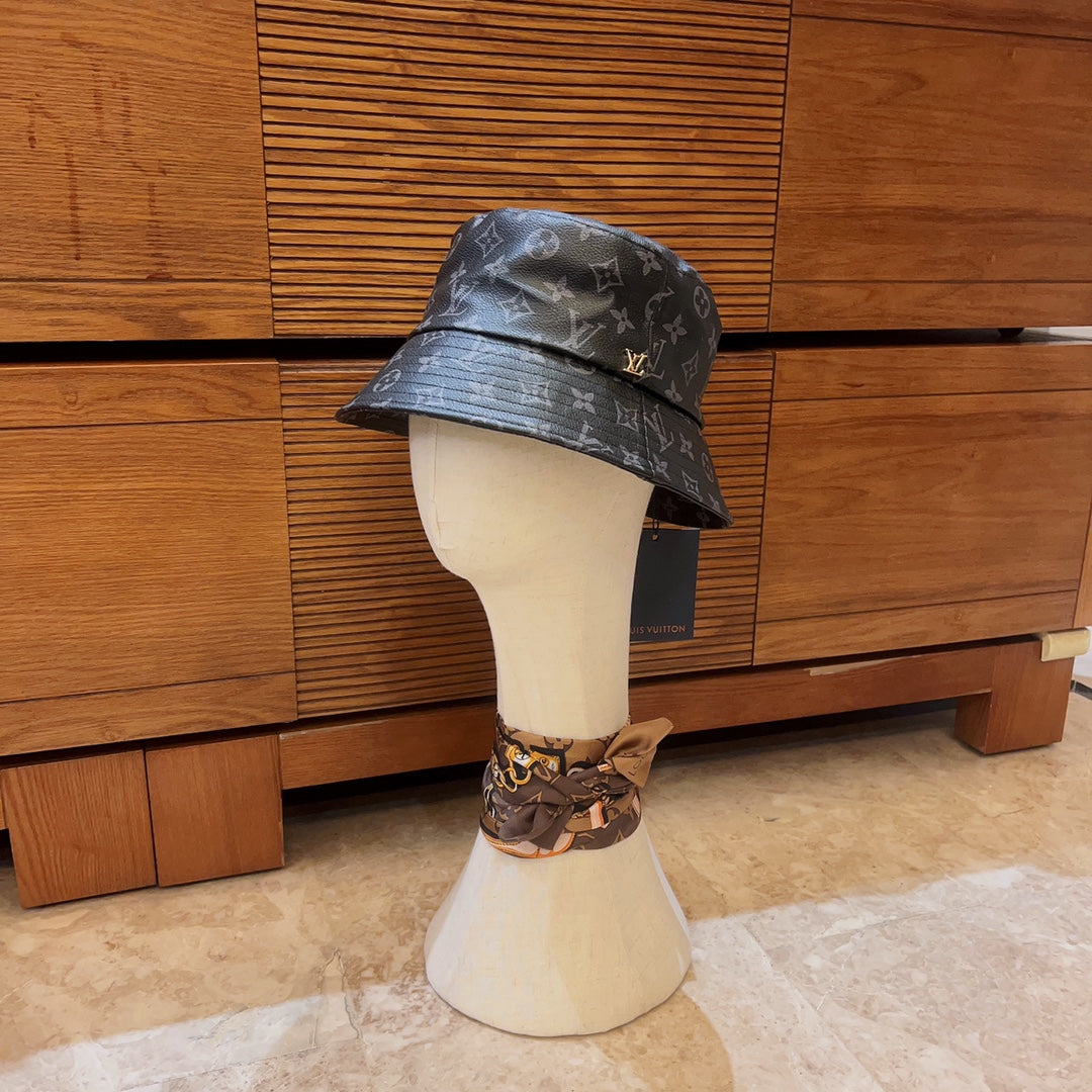 Luksus Monogram Skinn bøttehatt | Luksus designer 1v lue