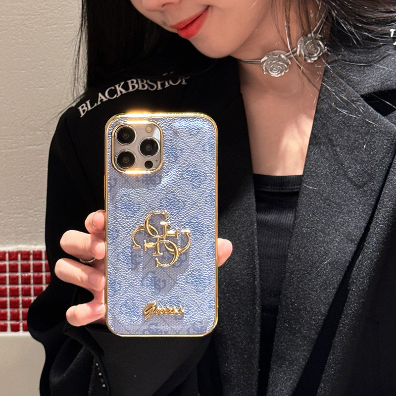 Gue Gold Logo Cás iPhone Leathar