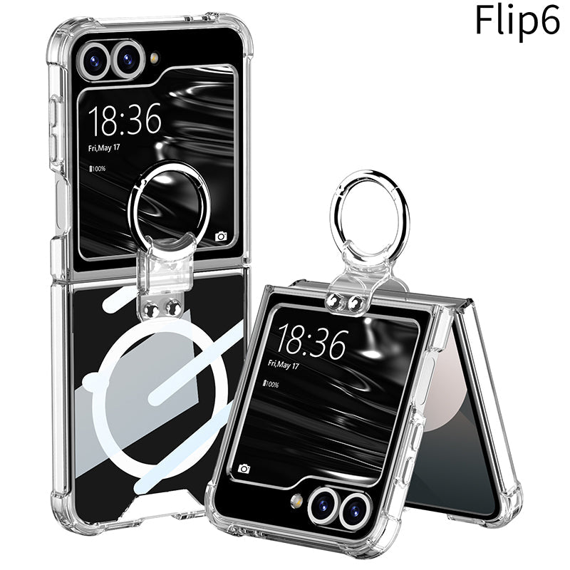 Funda magnética para teléfono a prueba de golpes, todo incluido, con soporte de anillo para Galaxy Z Flip 7/6/5/4