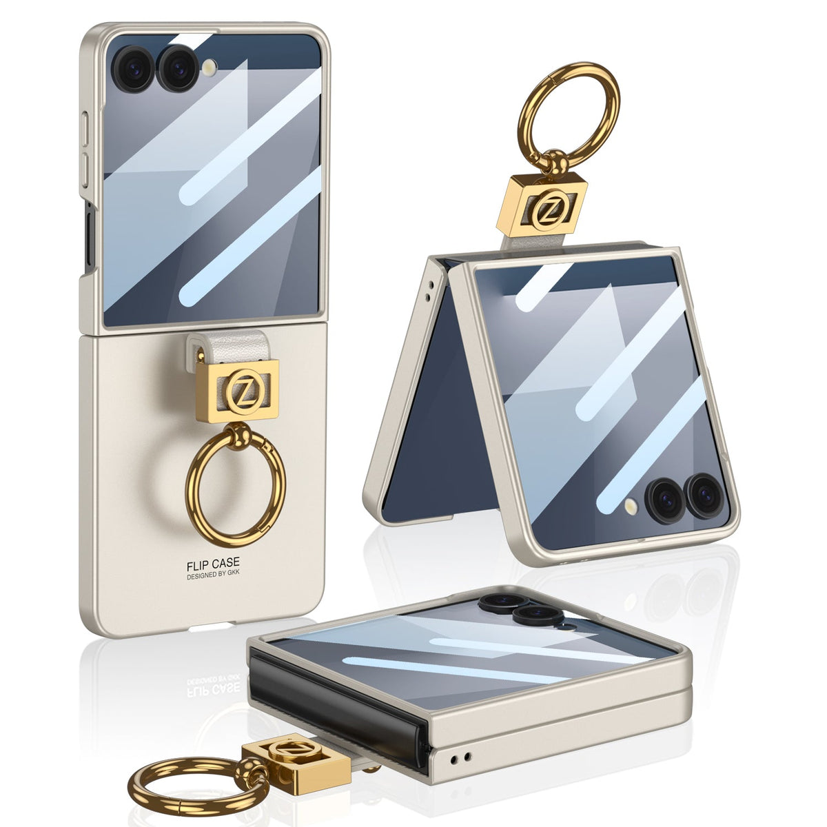 Luxus Z gyűrűs telefontok hátsó képernyővédő fóliával Galaxy Z Flip 7 telefonhoz