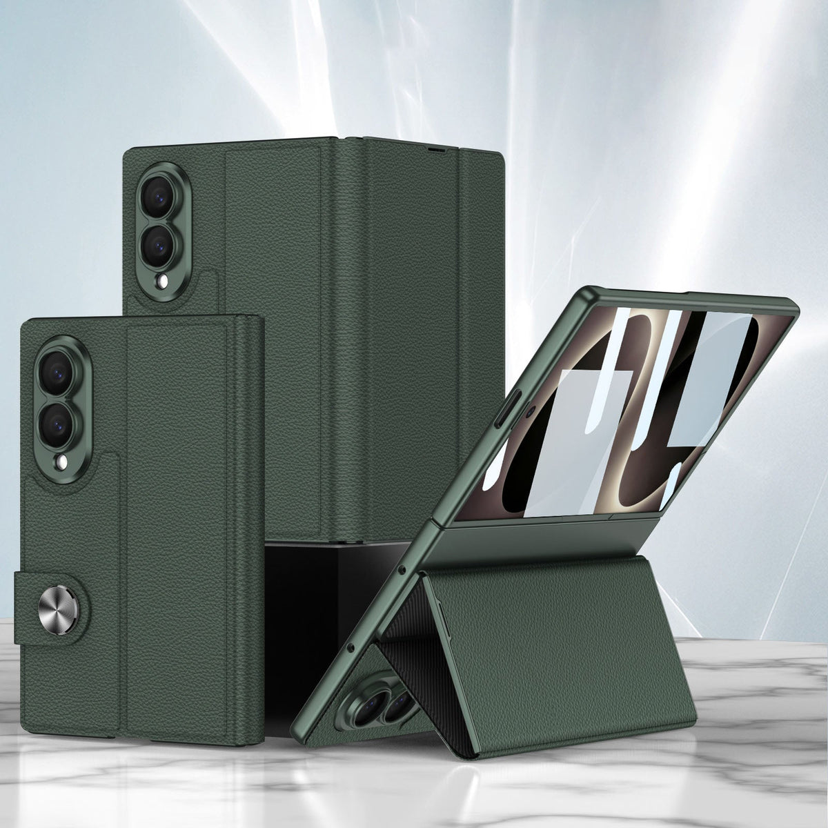 Luxus-Lederhülle für das Galaxy Z Fold8 Wide Ultra mit integriertem gehärtetem Glas und Ständer