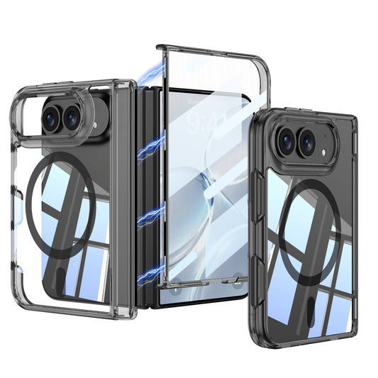 iPhone Ultra - Cosaint Inse Maighnéadach Clúdach Glan Scannán Gloine Tempered Insuite & Fáinne Maighnéadach