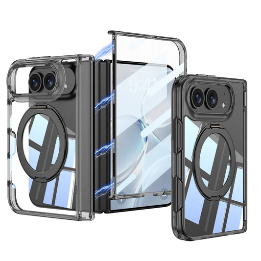 iPhone Ultra - Cosaint Inse Maighnéadach Clúdach Glan Scannán Gloine Tempered Insuite & Seastán Fáinne Maighnéadach Rotatable 360°