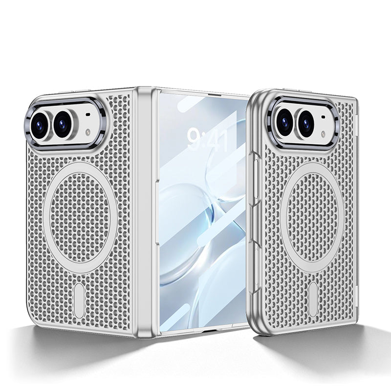 iPhone Ultra - Protección de bisagra magnética Cubierta de enfriamiento de malla de panal Película de vidrio templado incorporada y anillo magnético