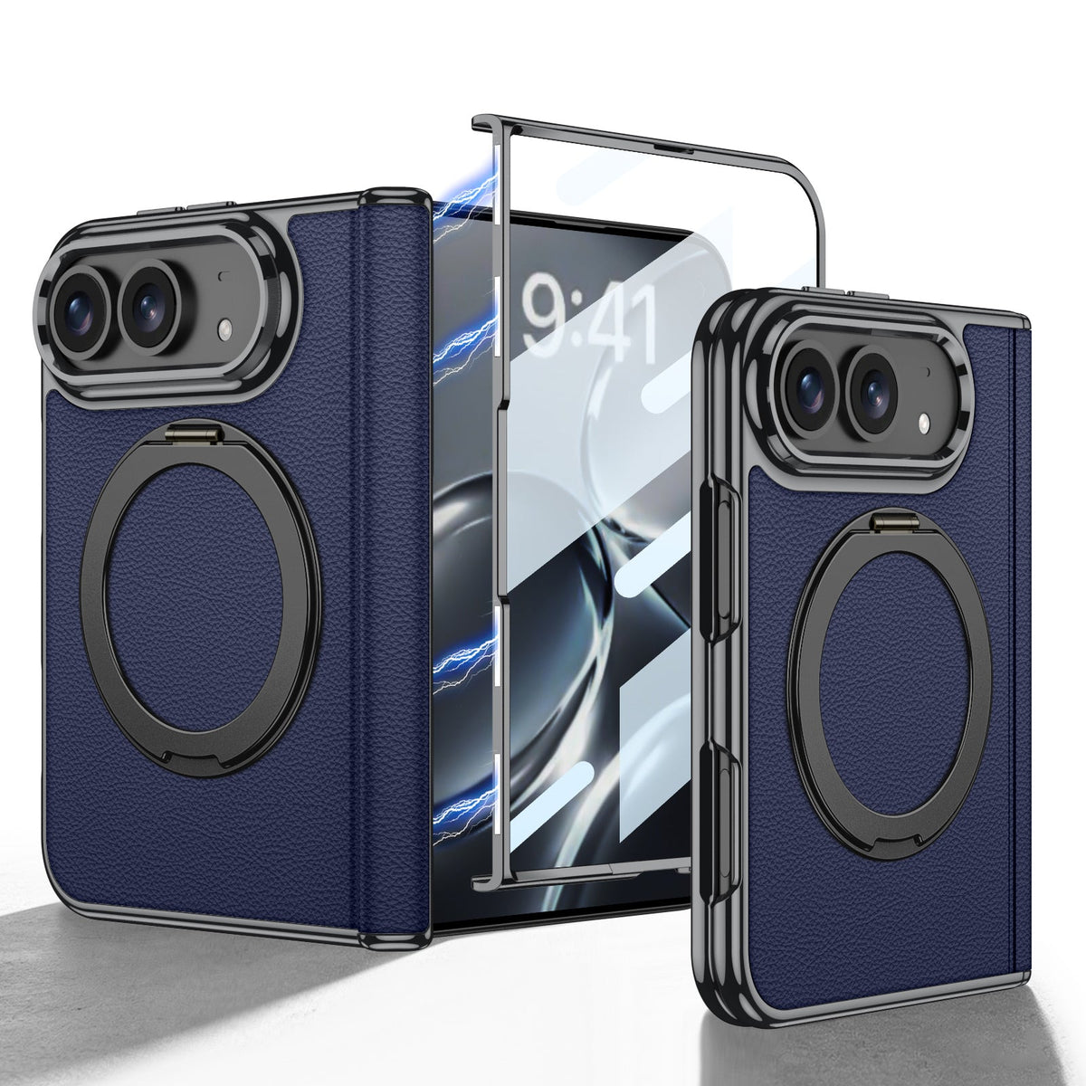 iPhone Ultra - Leren cover met gouden coating, ingebouwd scherm van gehard glas en magnetische beugel
