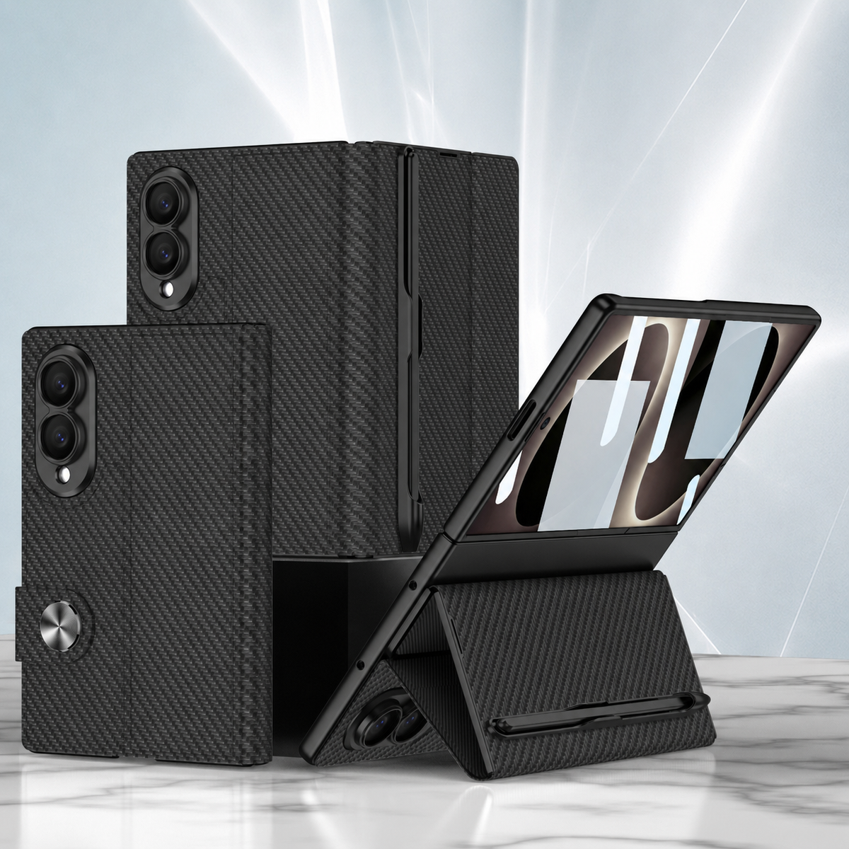 Capa luxuosa de couro para telefone com protetor de tela, slot para caneta e caneta para Galaxy Z Fold8/7/6 Wide Ultra