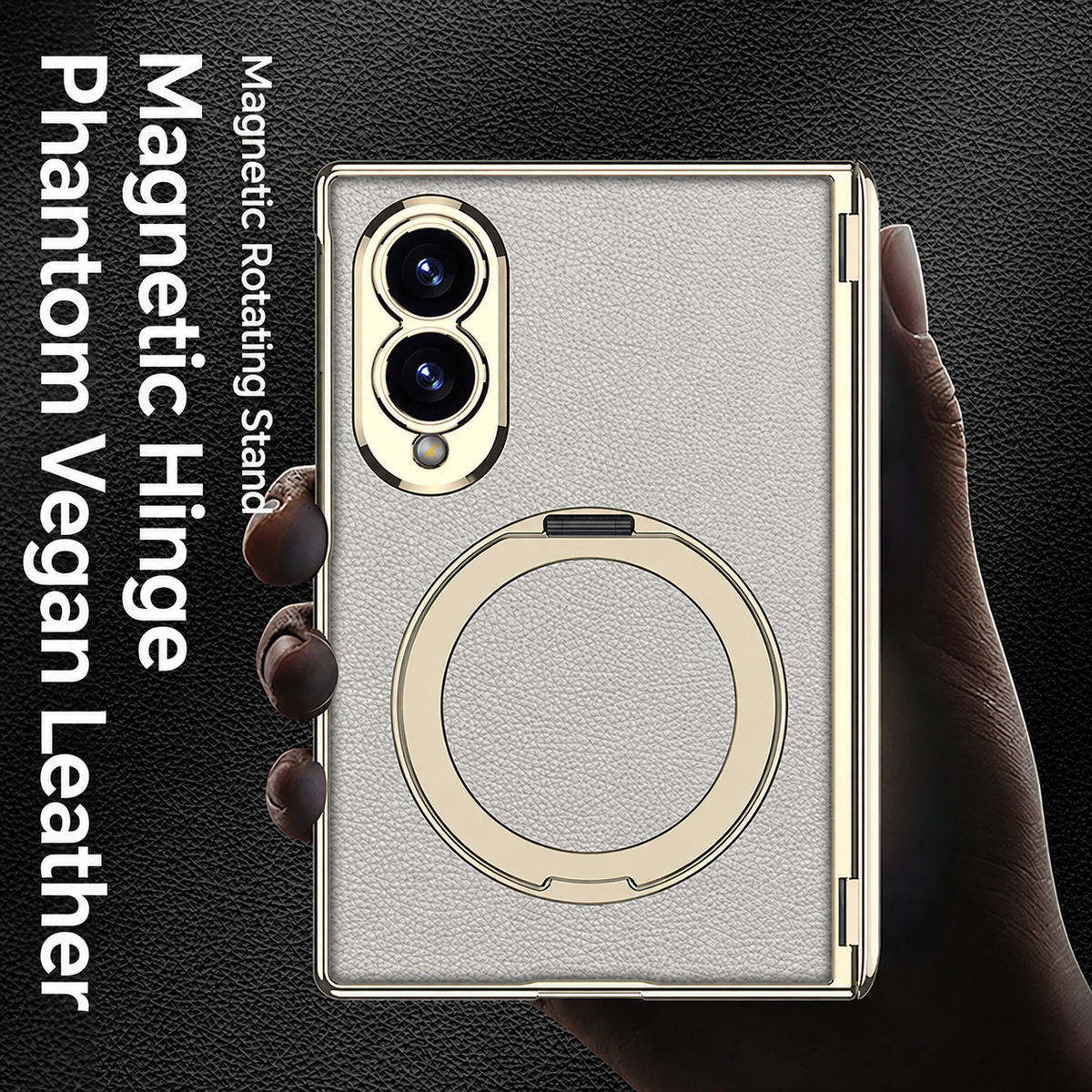 Lujosa funda de cuero chapada en oro para teléfono con vidrio templado incorporado y soporte magnético para Galaxy Z Fold 8/7 Wide Ultra