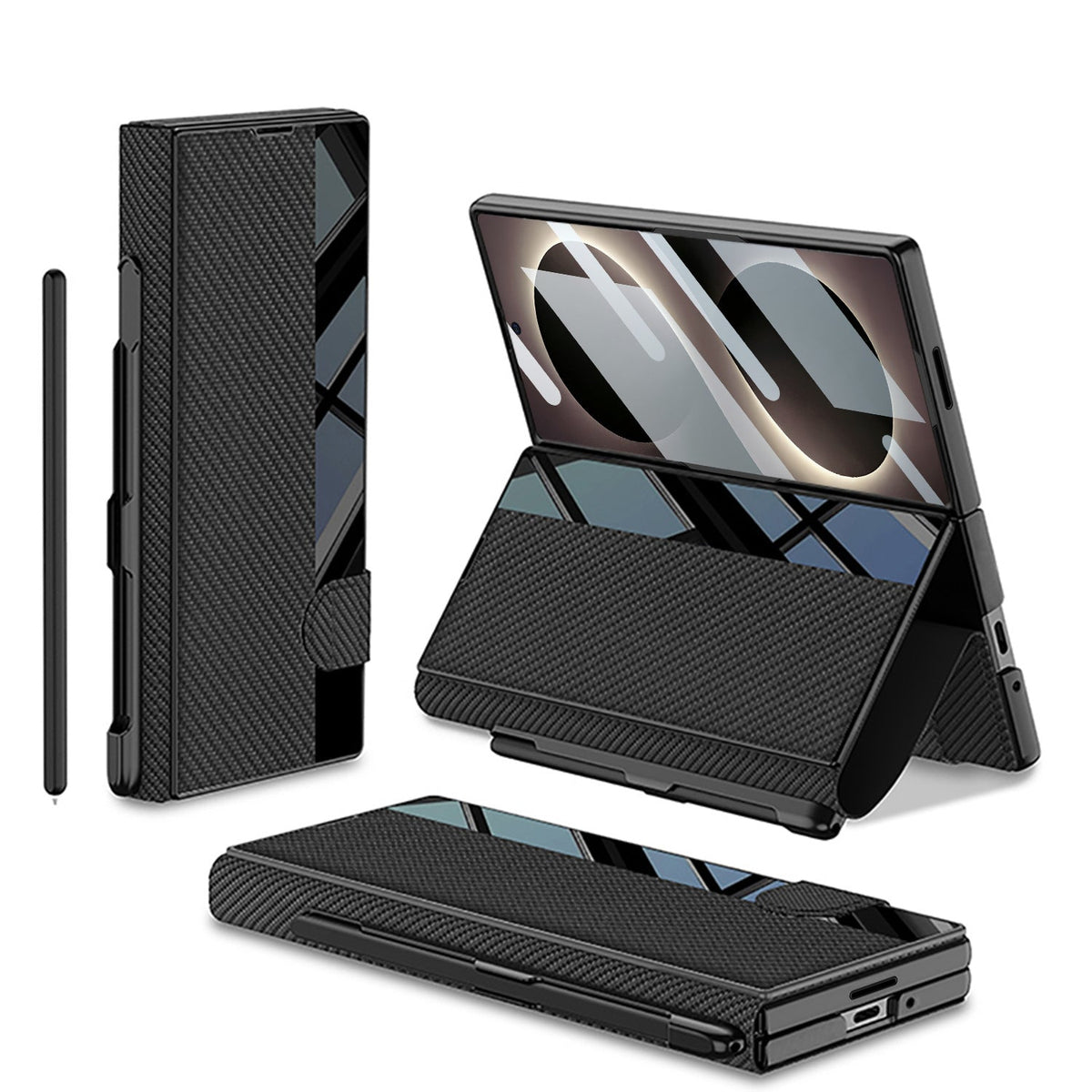 Galaxy Z Fold 8 luxus bőr tok beépített edzett üveggel és tolltartóval