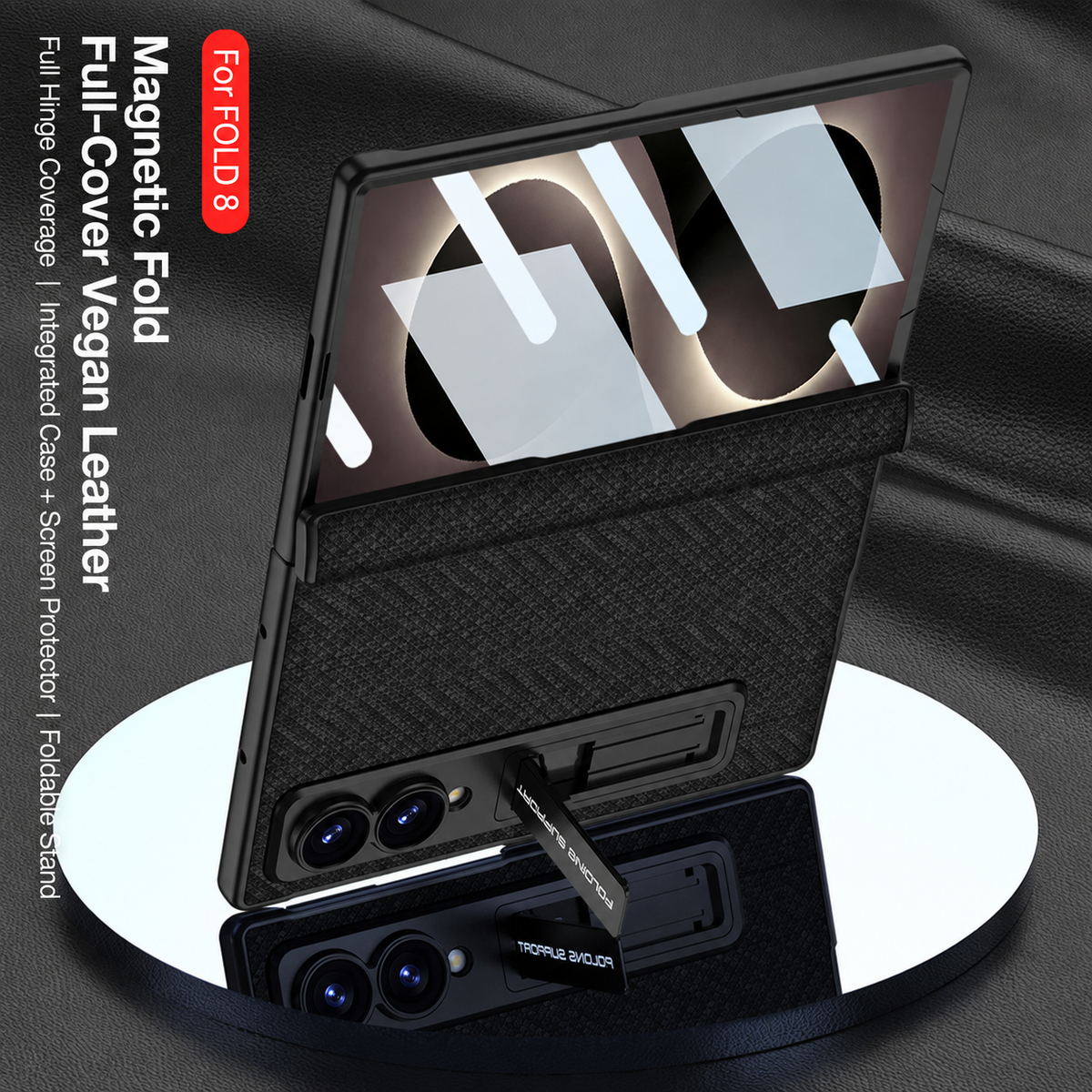 Lujosa funda de cuero para teléfono con vidrio templado incorporado y soporte para Galaxy Z Fold 8/7 Wide Ultra