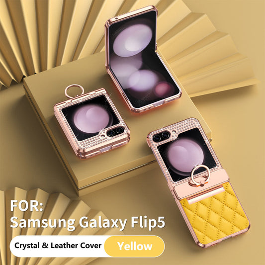 Lyxury Crystal Leather Ring Holder Protective Phone Case For Galaxy Z Flip 7/6/5/4/3