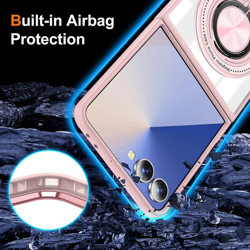 Klare Anti-Fall-Handyhülle mit magnetischem Ringhalter für die Galaxy Z Flip-Serie
