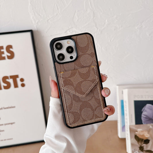 Klassische iPhone-Hülle mit Kartenhalter und Riemen Hellbraun -SJ240513