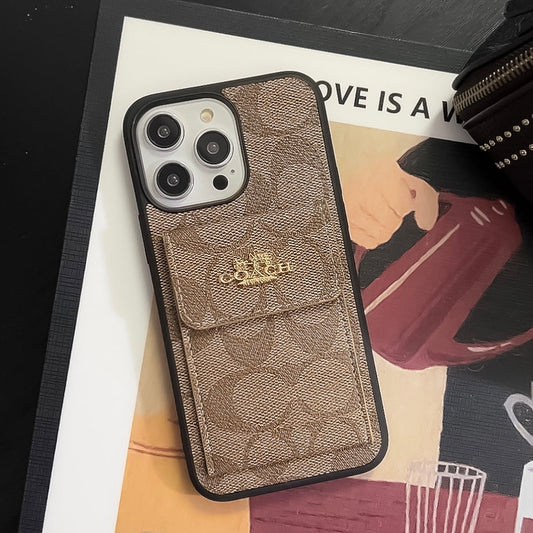 Klassische iPhone-Hülle mit Kartenhalter-Brieftasche Hellbraun -SZK240425