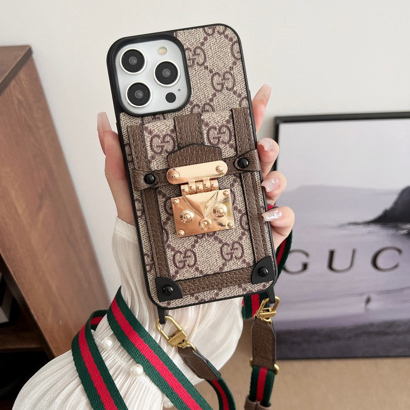 Funda clásica para iPhone con cadena y bolso para tarjetas premium