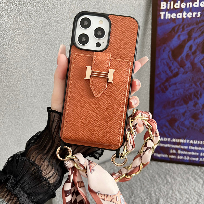 Hカードバッグ スカーフ レザーiPhoneケース