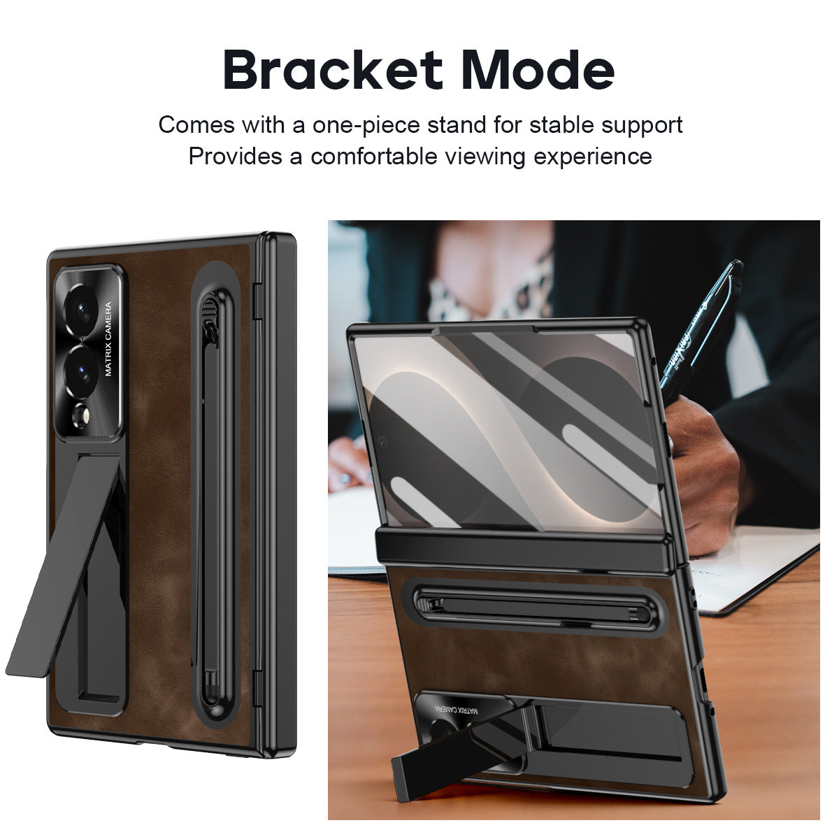 Funda protectora de cuero estilo jazz retro para teléfono Galaxy Fold 8/7/6/5/4 Wide Ultra con película de vidrio templado incorporada, ranura para bolígrafo y lápiz óptico