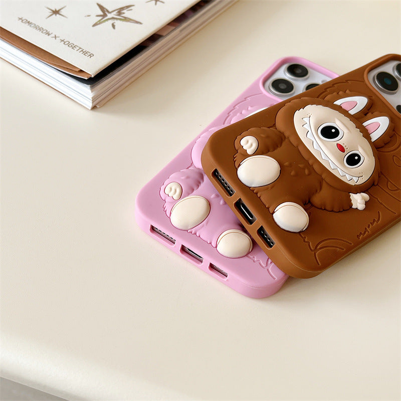 Funda de silicona 3d Labubu de dibujos animados lindo | Marrón Rosa - Funda para iPhone