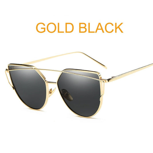 Cat Eye Vintage Brand Designer Rose Gold Mirror Sunglasses For Women Metal Reflective flat lens Sun Glasses Female oculos