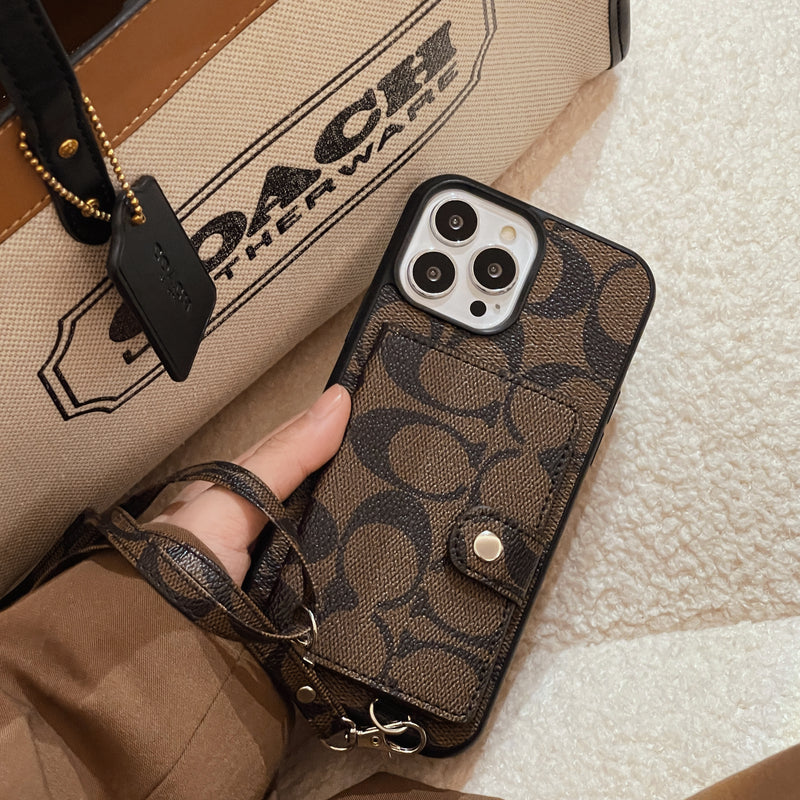 Klassiek iPhone-hoesje met portemonnee en riem bruin -SZK240402