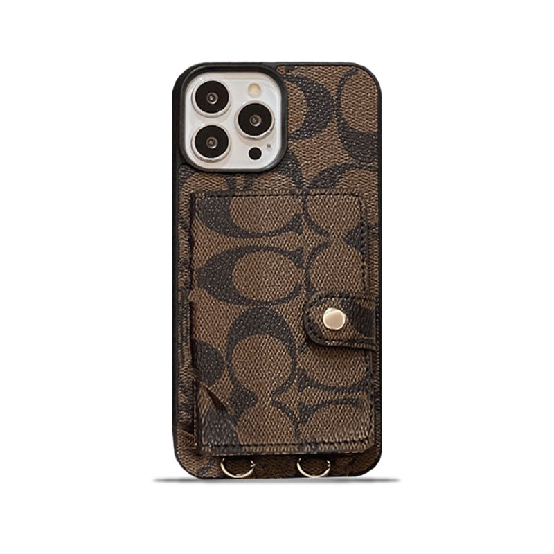 Klassiek iPhone-hoesje met portemonnee en riem bruin -SZK240402