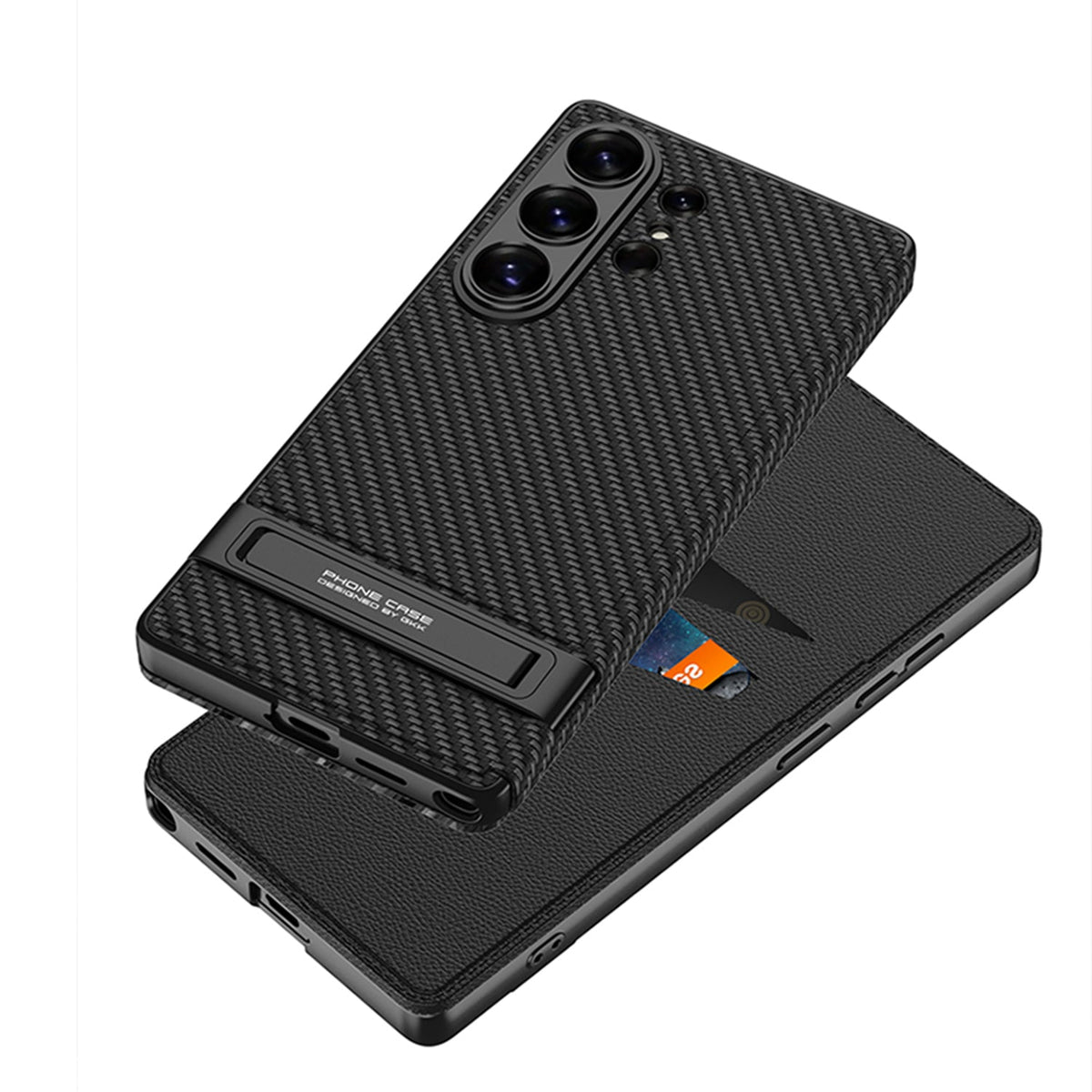 Leather Electroplated Protective Cover With Invisible Holder For Galaxy S24 S23 Ultra