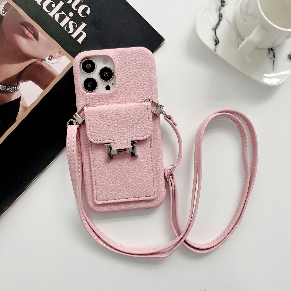 H-kaarthouder iPhone-hoesje met leren ketting