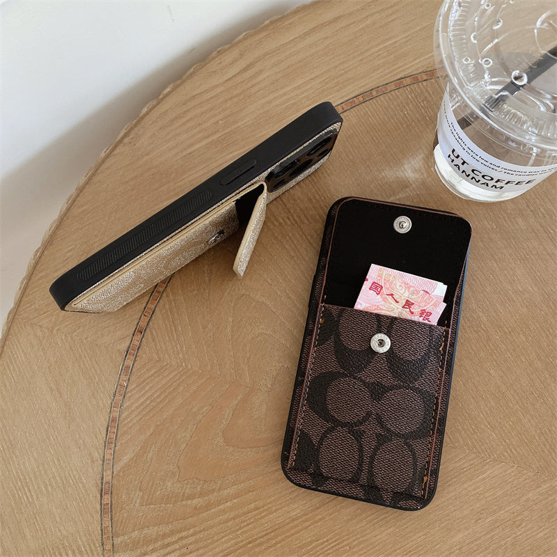 Klassiek iPhone-hoesje met portemonnee Donkerbruin-HP240513