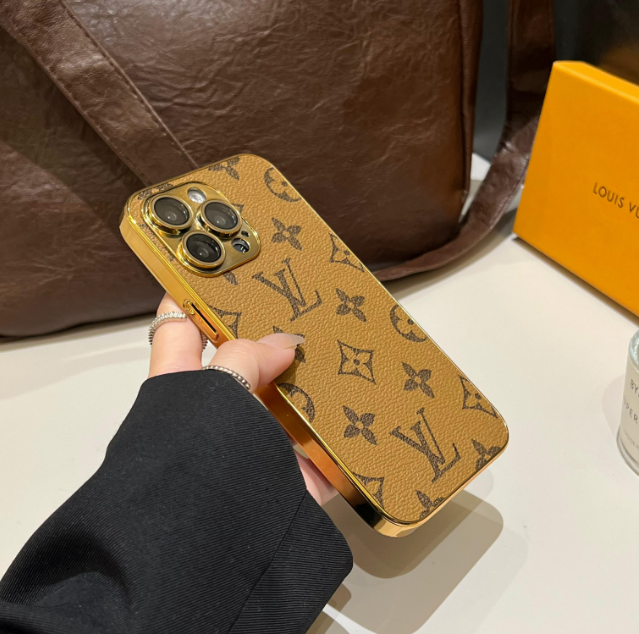 Luxe klassiek monogram iPhone-hoesje met gegalvaniseerde gouden randen