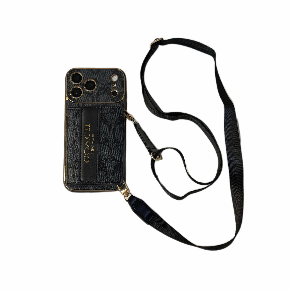 Funda iPhone con patrón de firma vintage | Tarjetero y correa cruzada