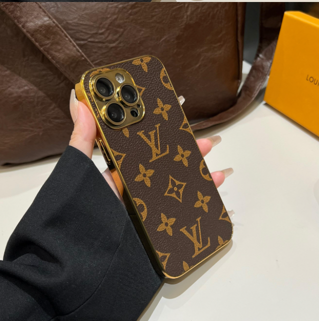 Luxe klassiek monogram iPhone-hoesje met gegalvaniseerde gouden randen