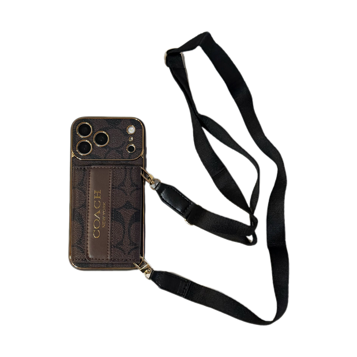 Funda iPhone con patrón de firma vintage | Tarjetero y correa cruzada