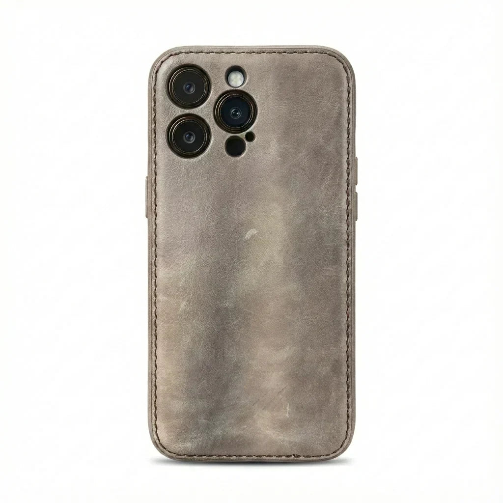 Handgemaakte plantaardig gelooide leren iPhone-hoes – Vintage Patina-editie