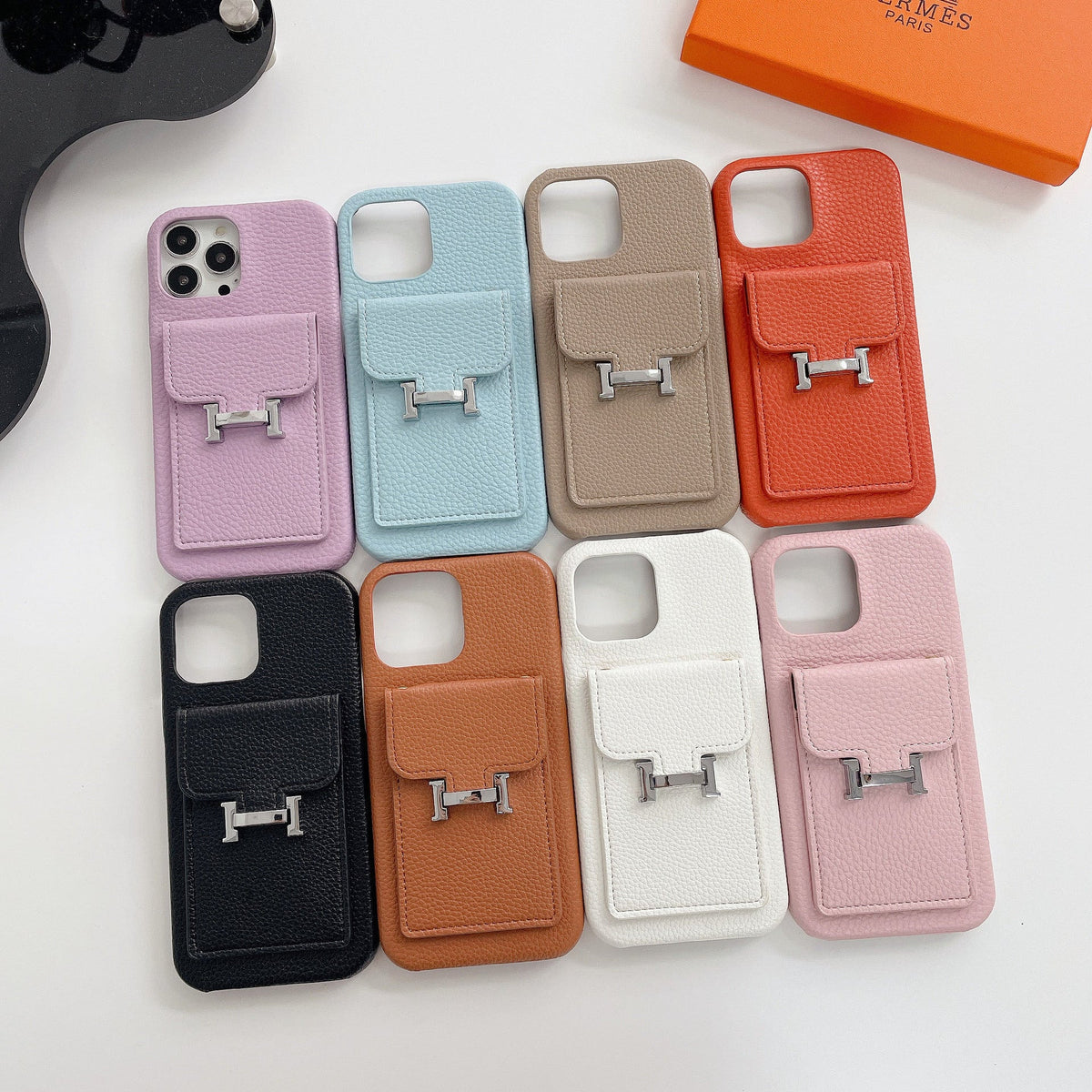 Funda de cuero para iPhone con tarjetero H