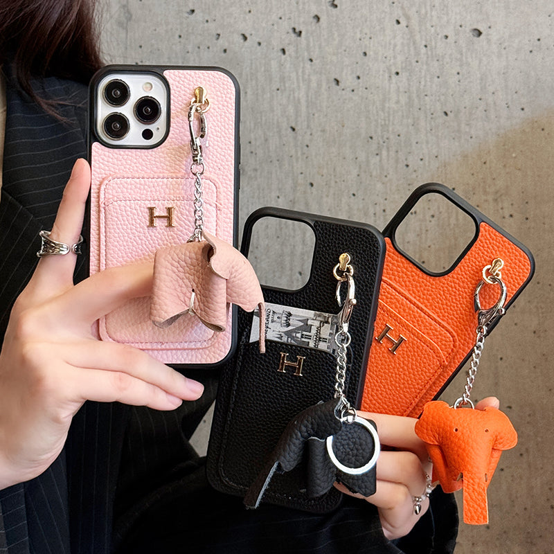 Funda para iPhone con colgante de cuero y tarjetero H