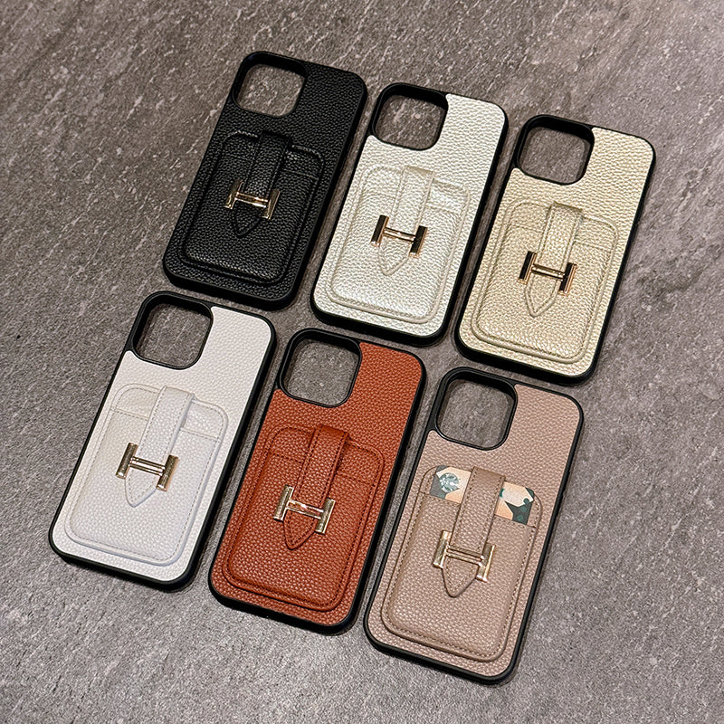 Funda de cuero para iPhone con tarjetero H
