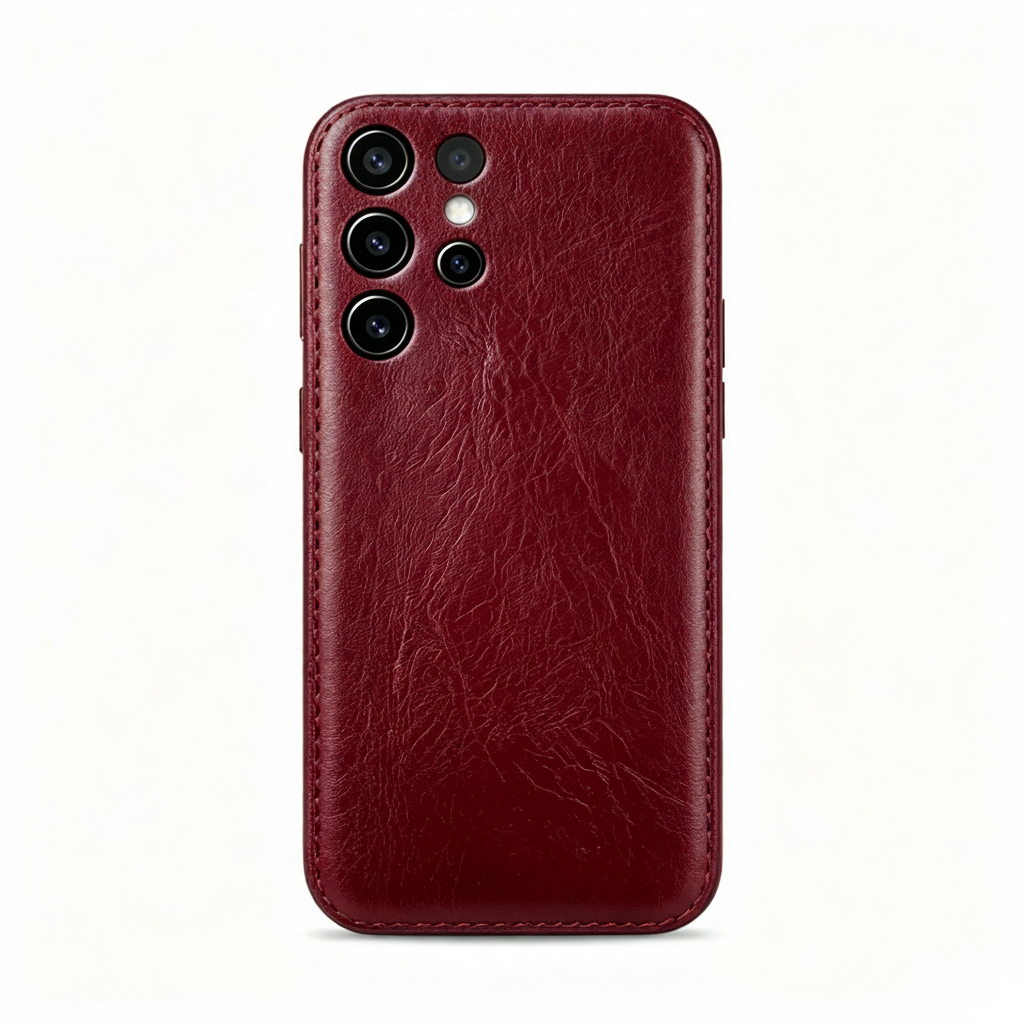Handgemaakte, plantaardig gelooide lederen Samsung-hoesje – Vintage Patina-editie