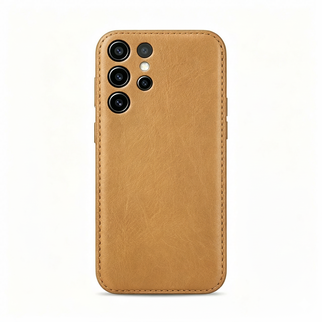 Handgemaakte, plantaardig gelooide lederen Samsung-hoesje – Vintage Patina-editie