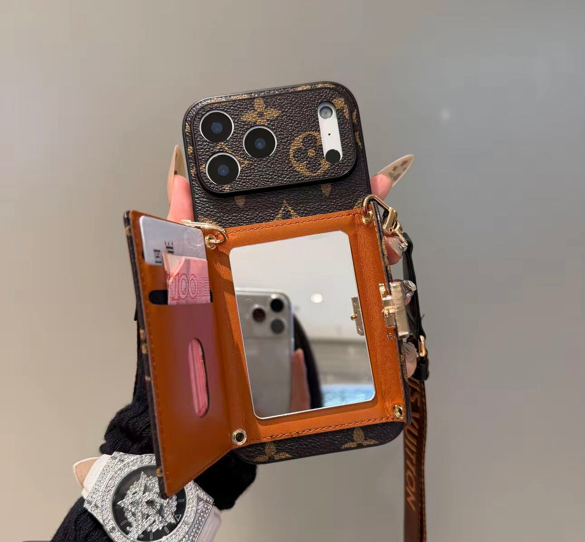 Nieuw klassiek luxe kaarthouder telefoonhoesje 04