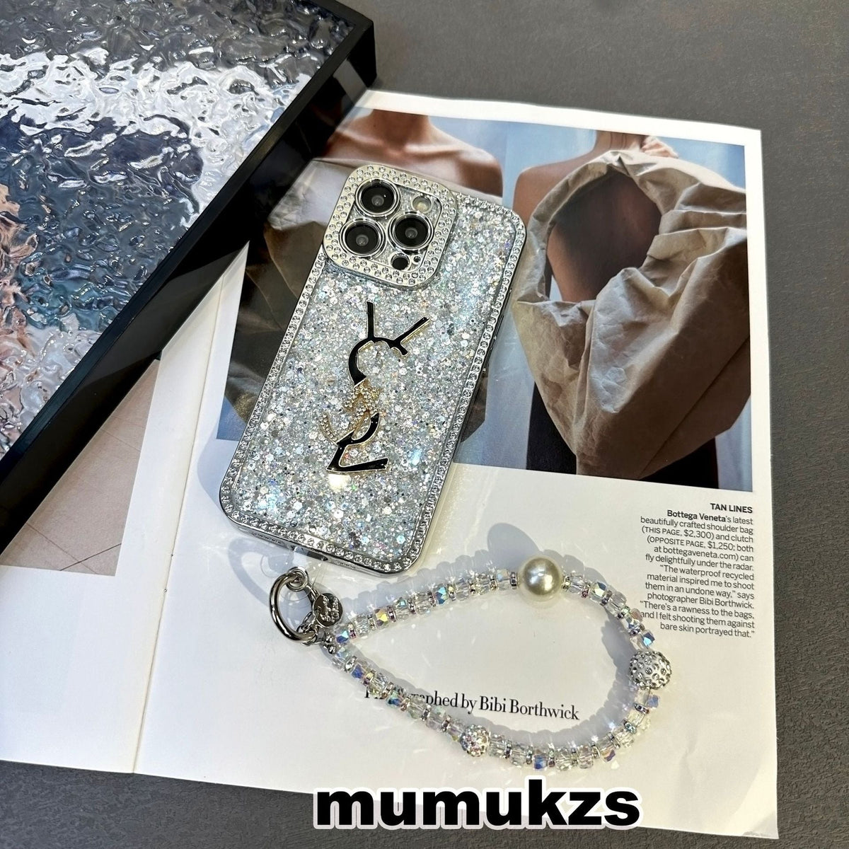 Luxe glitter holografisch Y-S-L-geïnspireerd iPhone-hoesje – Diamond Shine-editie