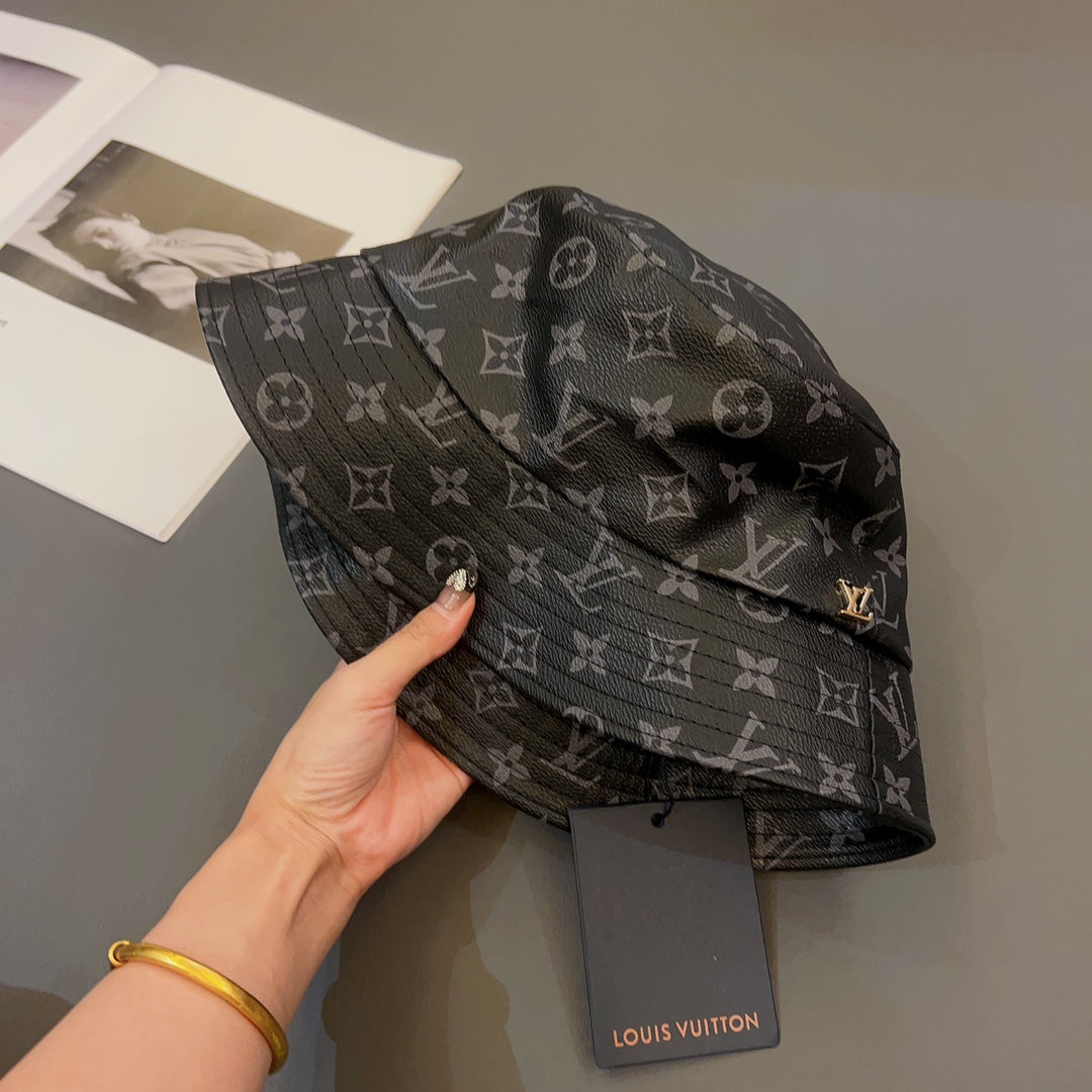 Luksus Monogram Skinn bøttehatt | Luksus designer 1v lue