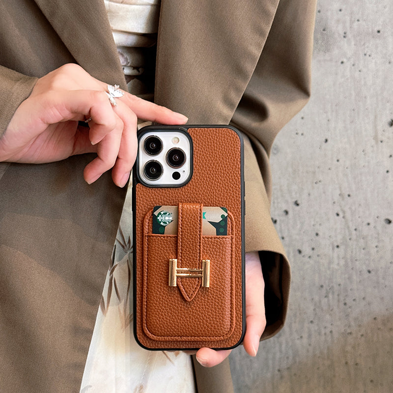 Funda de cuero para iPhone con tarjetero H