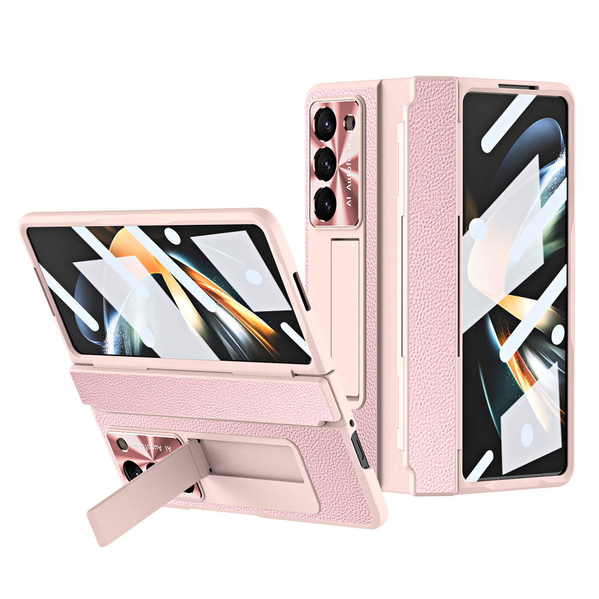 Luxury Leather Magnetic Bracket Shell Electroplated Phone Case For Galaxy Z Fold 8/7/6/5/4/3 With Back Screen Glass
