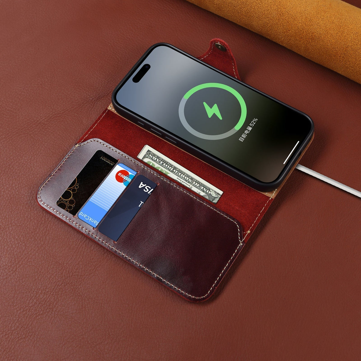 Echt lederen flip-hoesje voor iPhone