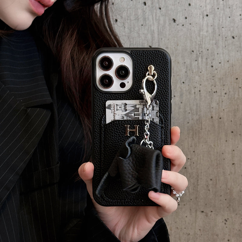 Funda para iPhone con colgante de cuero y tarjetero H