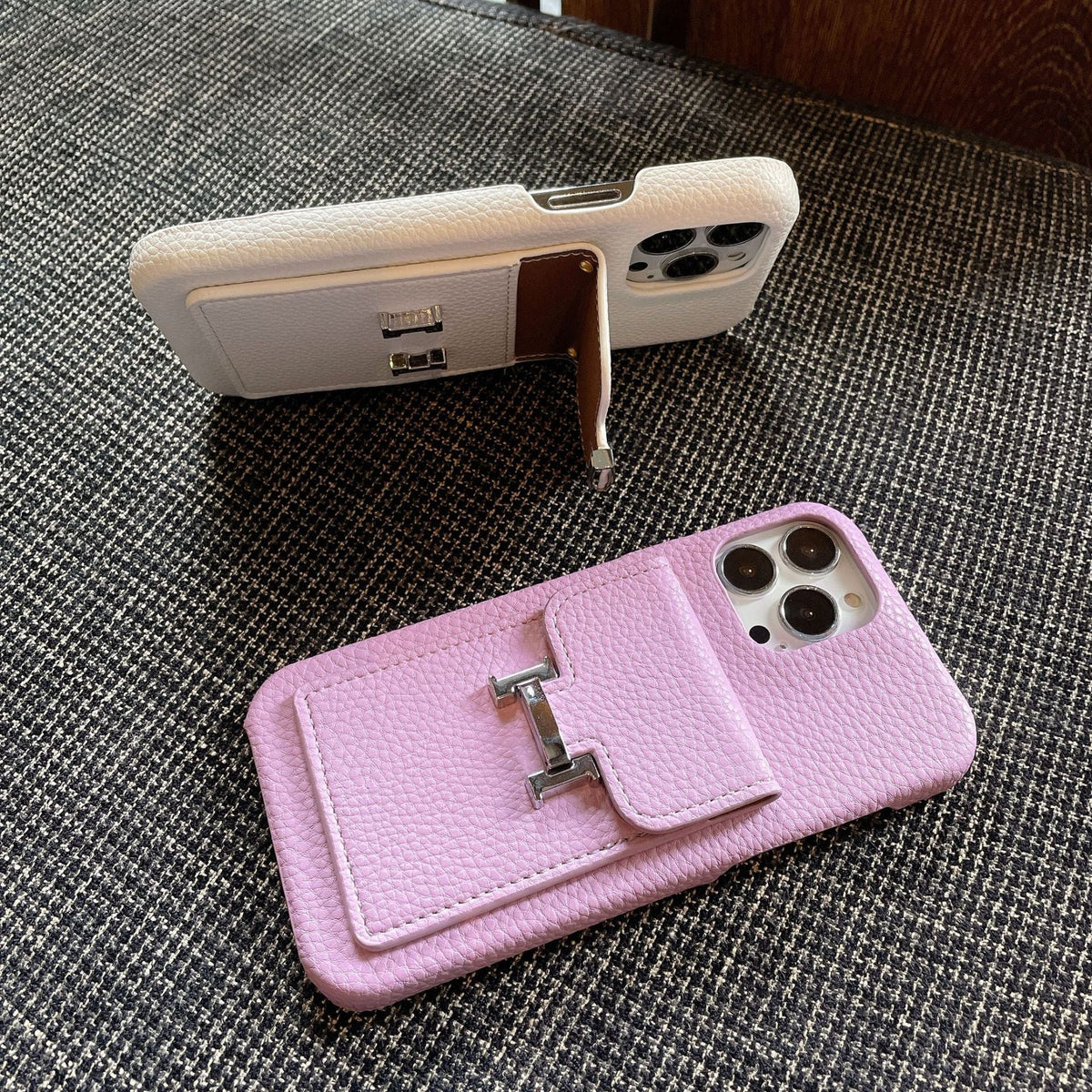 Funda de cuero para iPhone con tarjetero H