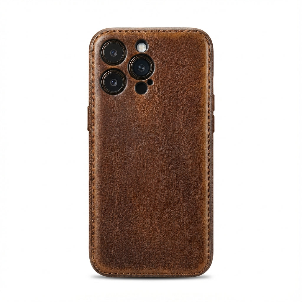 Handgemaakte plantaardig gelooide leren iPhone-hoes – Vintage Patina-editie