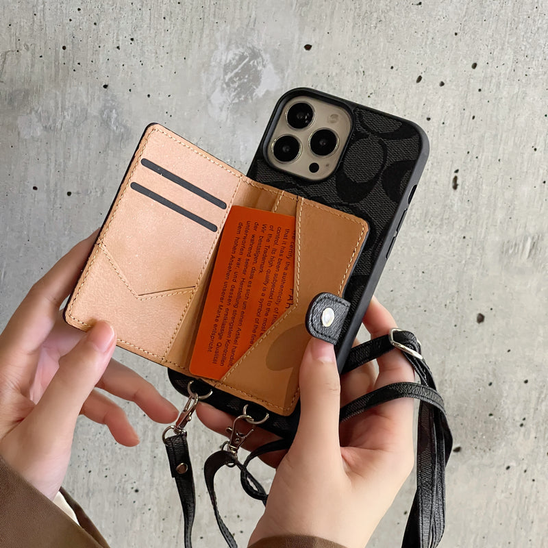 Klassiek iPhone-hoesje met portemonnee en riem bruin -SZK240402