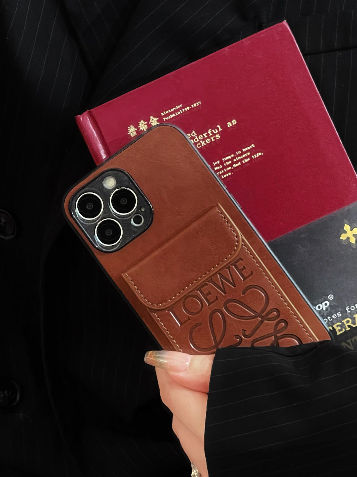 Luxe iPhone-hoesje met kaarthouder Bruin-LZP241448