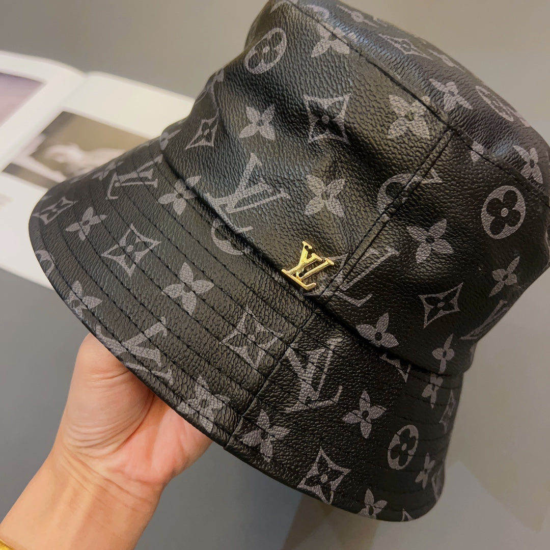 Luksus Monogram Skinn bøttehatt | Luksus designer 1v lue